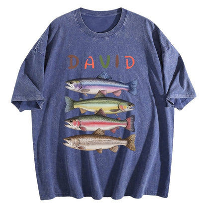 Custom Name Trout Fishing Washed T-Shirt Fishing Lover Gift
