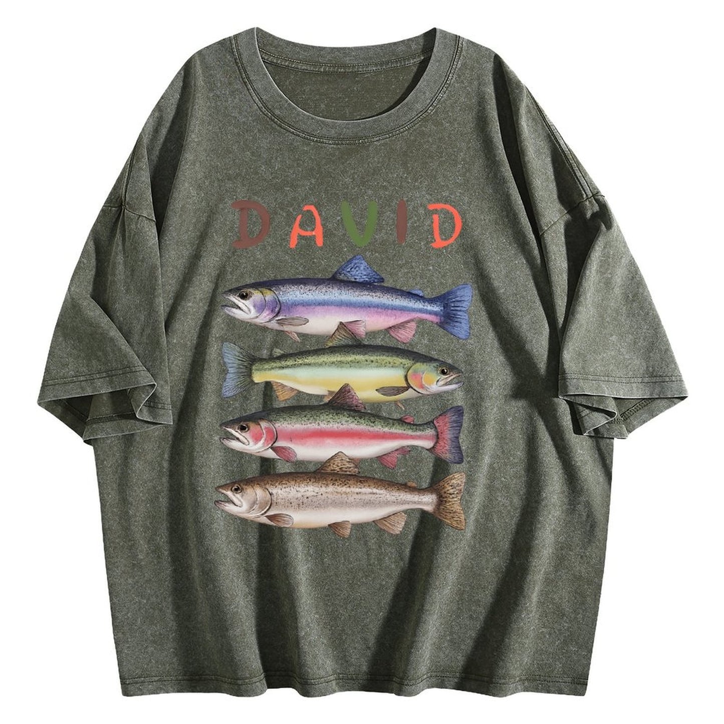Custom Name Trout Fishing Washed T-Shirt Fishing Lover Gift