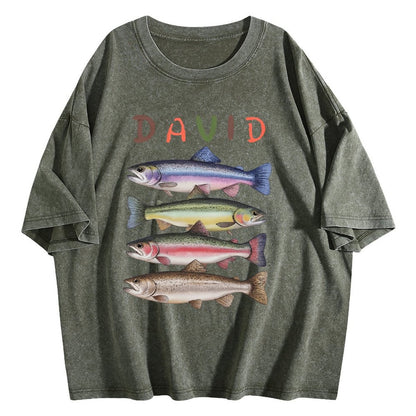 Custom Name Trout Fishing Washed T-Shirt Fishing Lover Gift