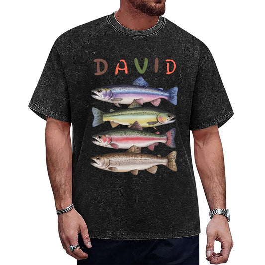 Custom Name Trout Fishing Washed T-Shirt Fishing Lover Gift