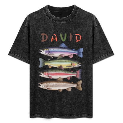 Custom Name Trout Fishing Washed T-Shirt Fishing Lover Gift