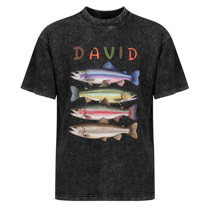 Custom Name Trout Fishing Washed T-Shirt Fishing Lover Gift
