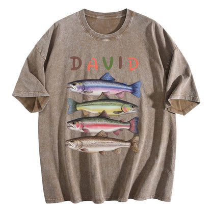 Custom Name Trout Fishing Washed T-Shirt Fishing Lover Gift