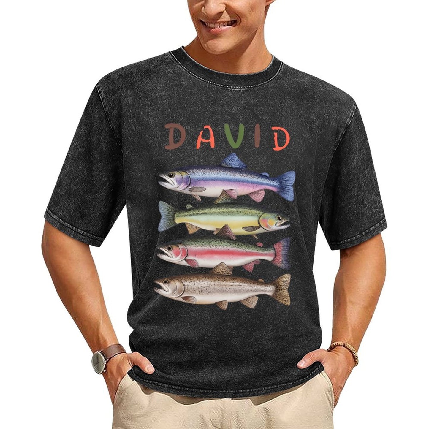 Custom Name Trout Fishing Washed T-Shirt Fishing Lover Gift