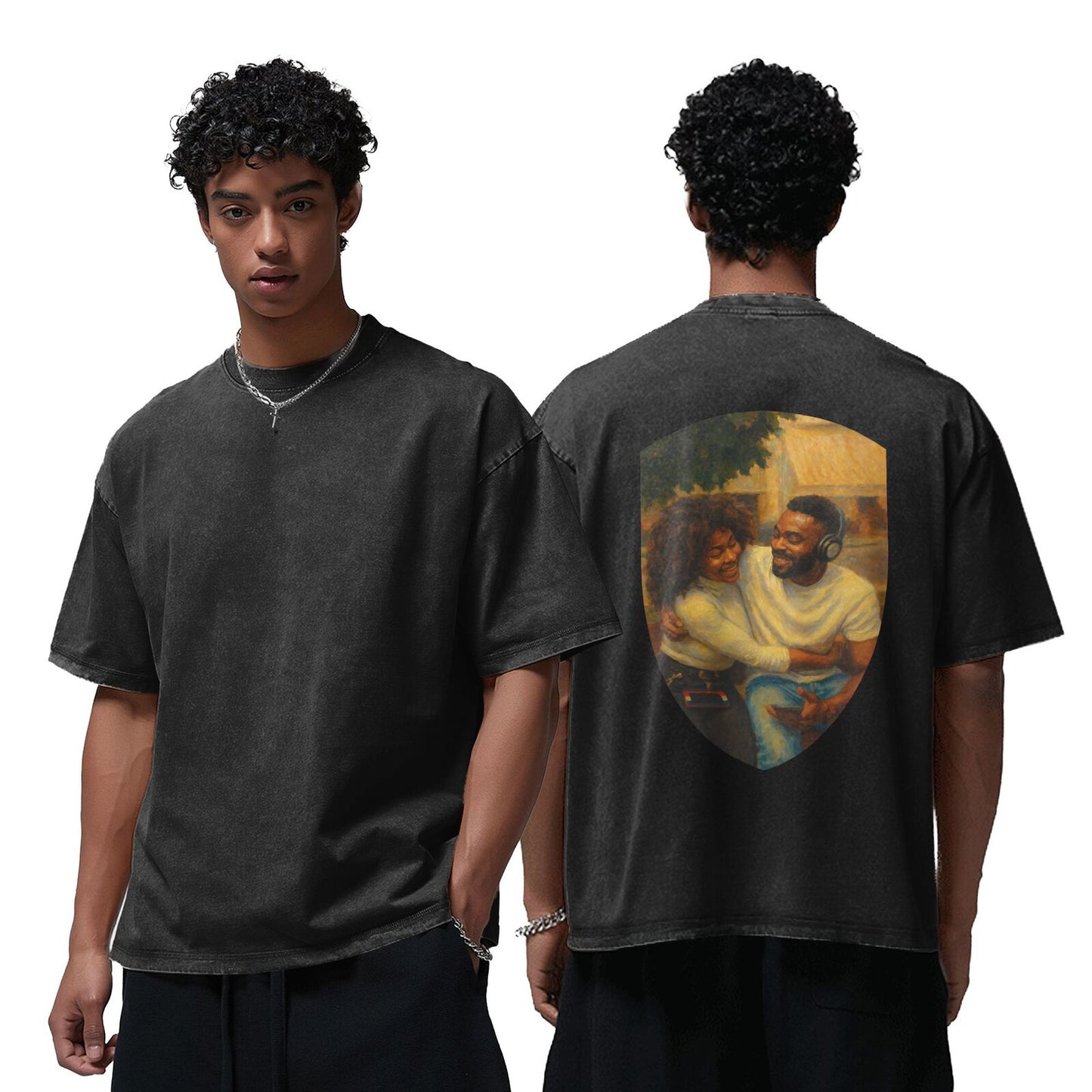 Personalized Couples Gift Guardian Washed T-shirt: Turn Your Photo into a Custom Painting Art