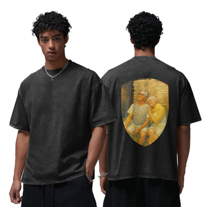 Personalized Couples Gift Guardian Washed T-shirt: Turn Your Photo into a Custom Painting Art