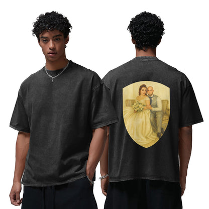 Personalized Couples Gift Guardian Washed T-shirt: Turn Your Photo into a Custom Painting Art