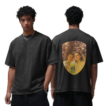 Personalized Couples Gift Guardian Washed T-shirt: Turn Your Photo into a Custom Painting Art