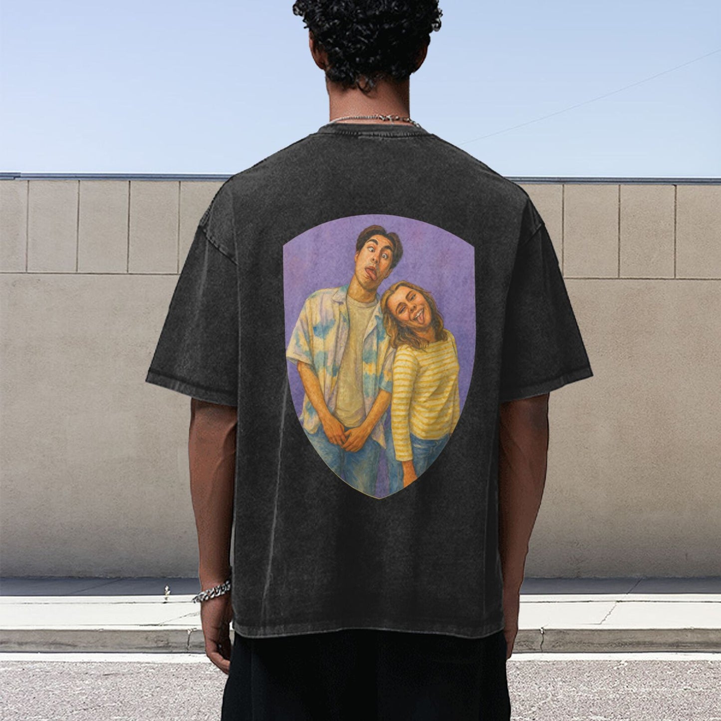 Personalized Couples Gift Guardian Washed T-shirt: Turn Your Photo into a Custom Painting Art