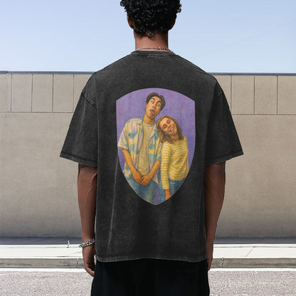 Personalized Couples Gift Guardian Washed T-shirt: Turn Your Photo into a Custom Painting Art