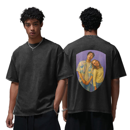 Personalized Couples Gift Guardian Washed T-shirt: Turn Your Photo into a Custom Painting Art