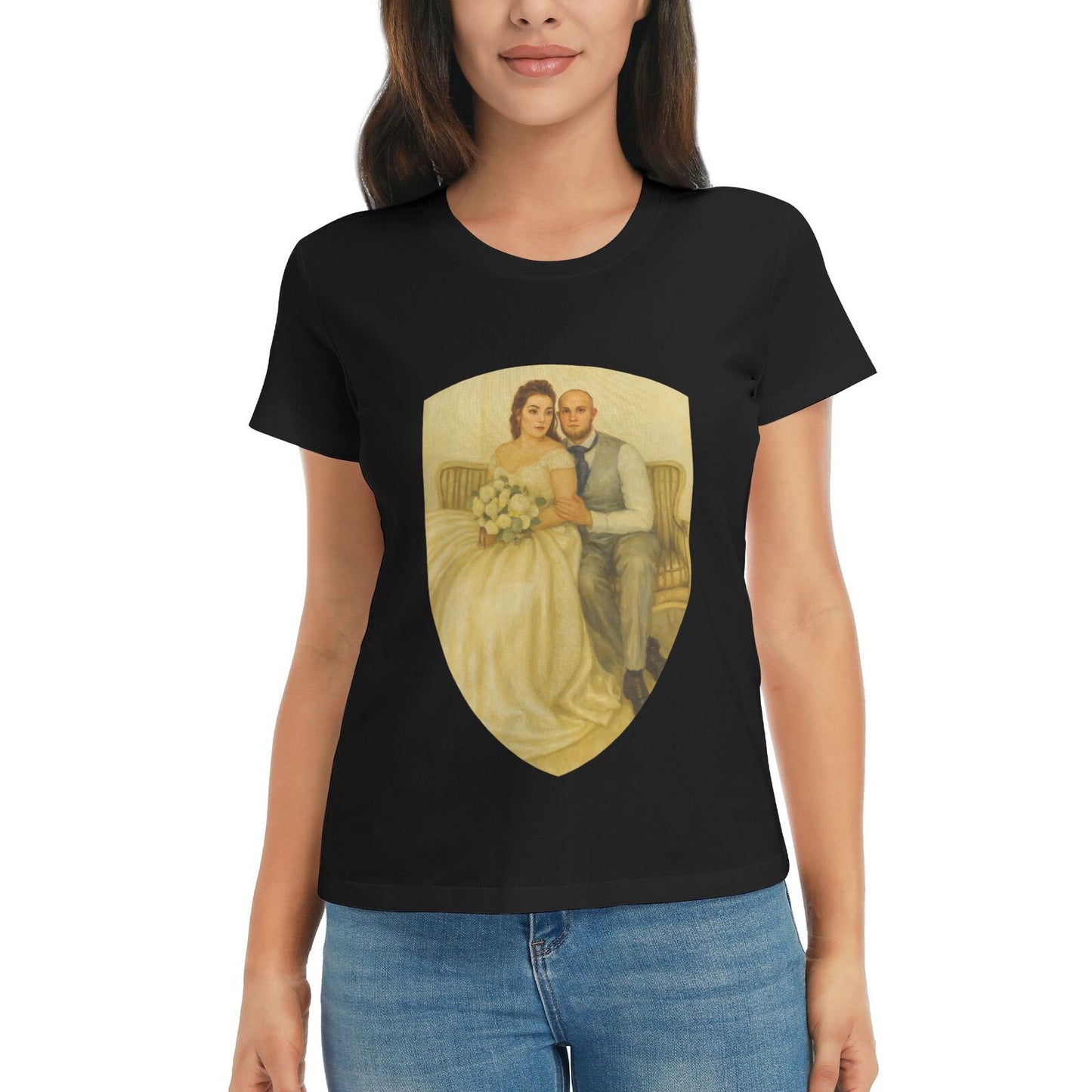 Personalized Couples Gift Guardian Women T-shirt: Turn Your Photo into a Custom Painting Art