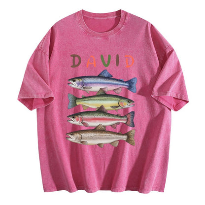 Custom Name Trout Fishing Washed T-Shirt Fishing Lover Gift