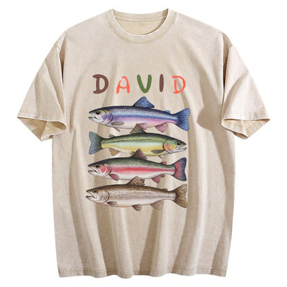 Custom Name Trout Fishing Washed T-Shirt Fishing Lover Gift