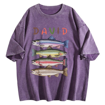 Custom Name Trout Fishing Washed T-Shirt Fishing Lover Gift