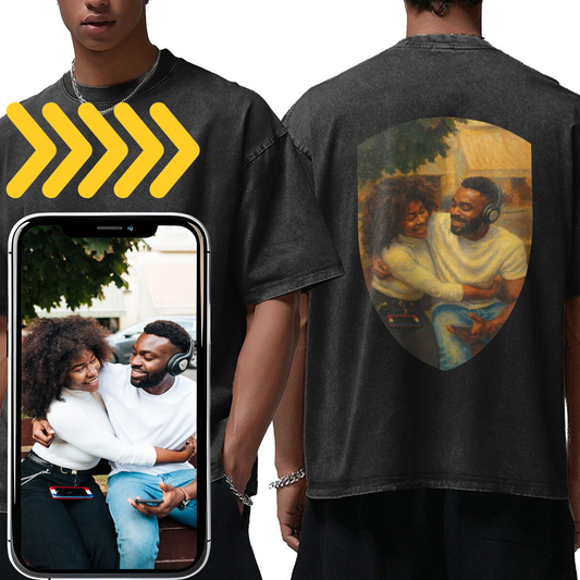 Personalized Couples Gift Guardian Washed T-shirt: Turn Your Photo into a Custom Painting Art