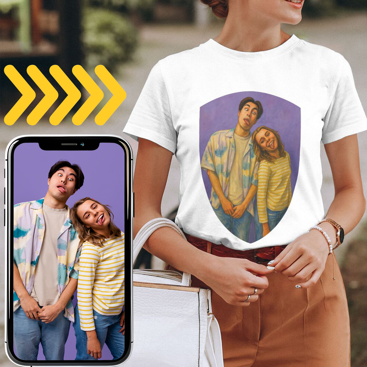 Personalized Couples Gift Guardian Women T-shirt: Turn Your Photo into a Custom Painting Art