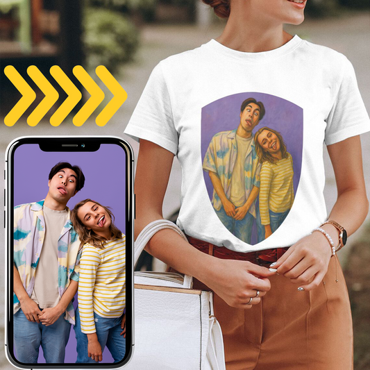 Personalized Couples Gift Guardian Women T-shirt: Turn Your Photo into a Custom Painting Art