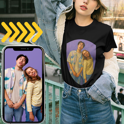 Personalized Couples Gift Guardian Women T-shirt: Turn Your Photo into a Custom Painting Art